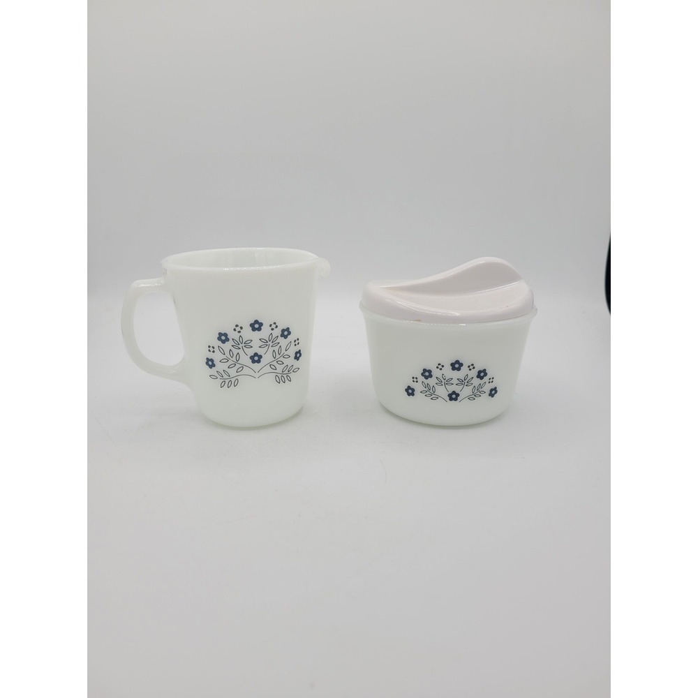 Vintage Pyrex Summer Impressions Blueberry Milk Glass Sugar/ Creamer Set